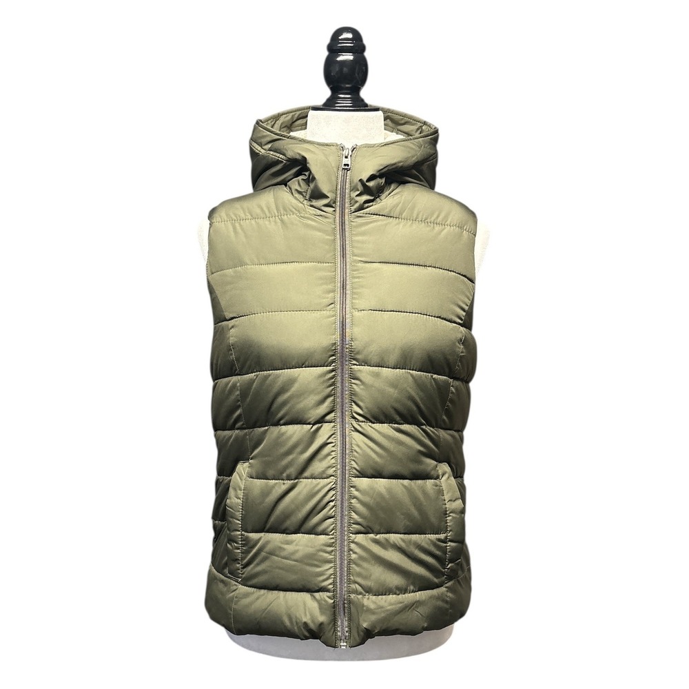 Hollister Green Puffer Vest Hooded Quilted Full Zip Womens Size Large‎ NWT